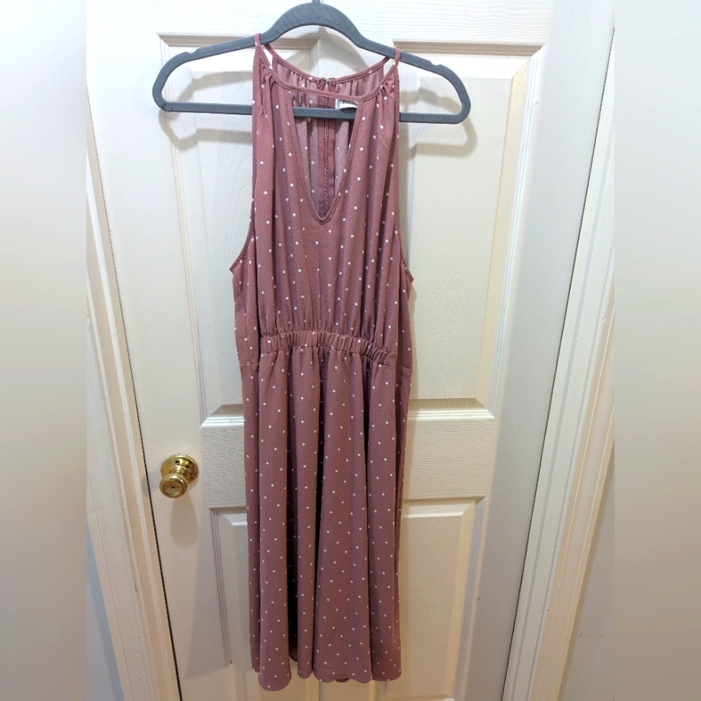 Polka Dot Sleeveless Dress - Mauve